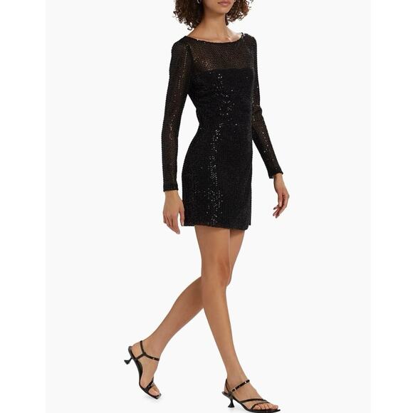 NWOT Ramy Brook Forrest Sequined Mesh Minidress in Black Beaded Mesh SZ 6 - Picture 1 of 9